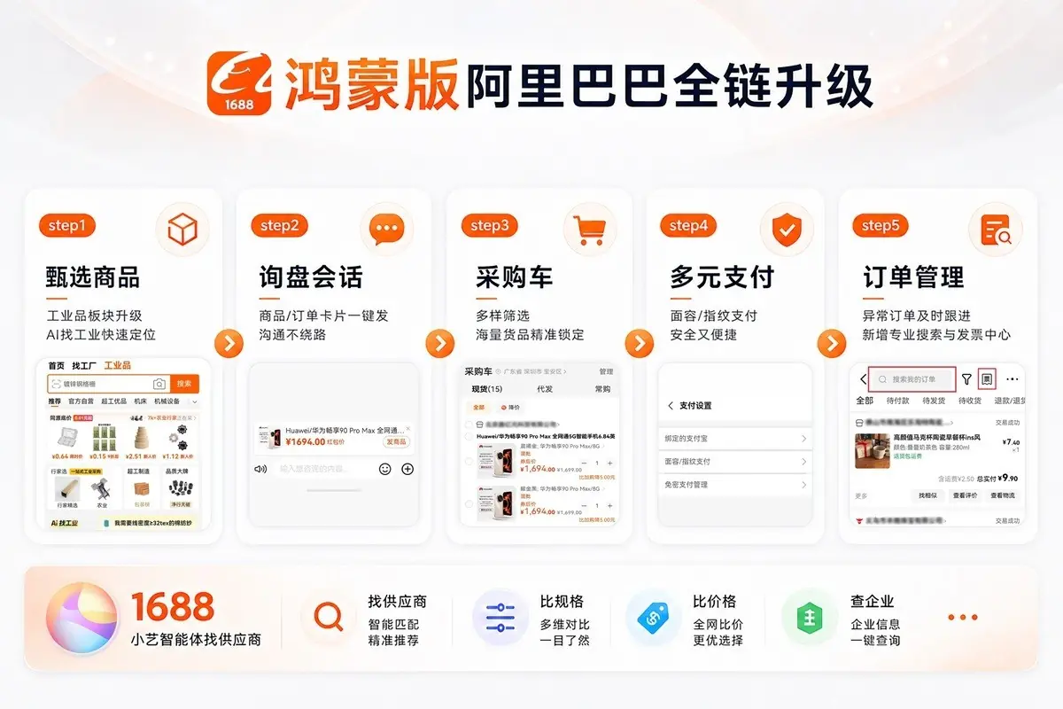 暑期高峰将至,鸿蒙版阿里巴巴会话、采购、订单全链升级,小艺智能体同步上架!
