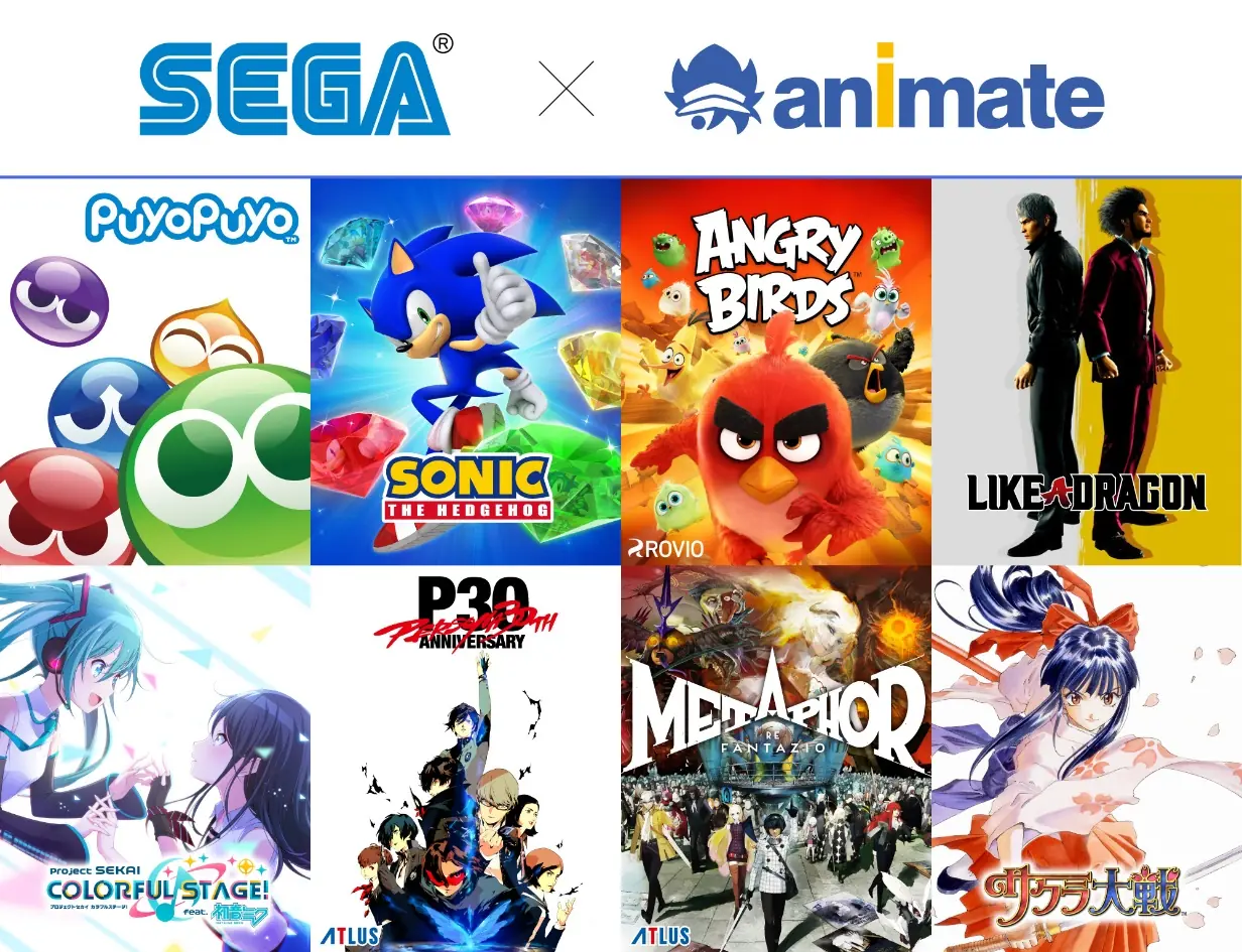 SEGA/ATLUS 与 animate 推出首个全球合作项目！  为期一年的全球合作，animate全球门店将呈现热门IP内容
