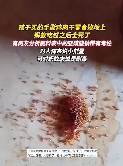 儿童零食碎渣毒死蚂蚁！网友热议儿童食品添加剂安全