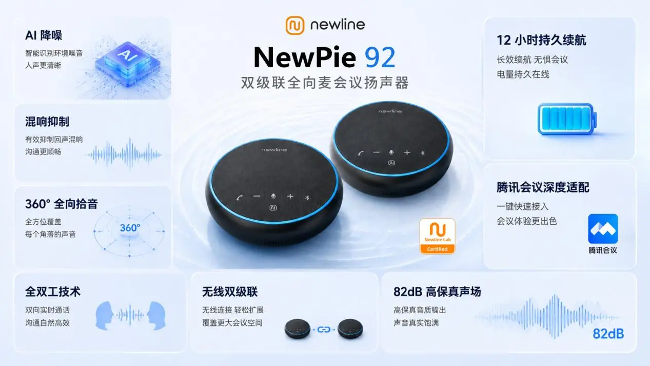 Newline NewPie 92全向麦会议扬声器，用“好声音”破解远程会议低效困局