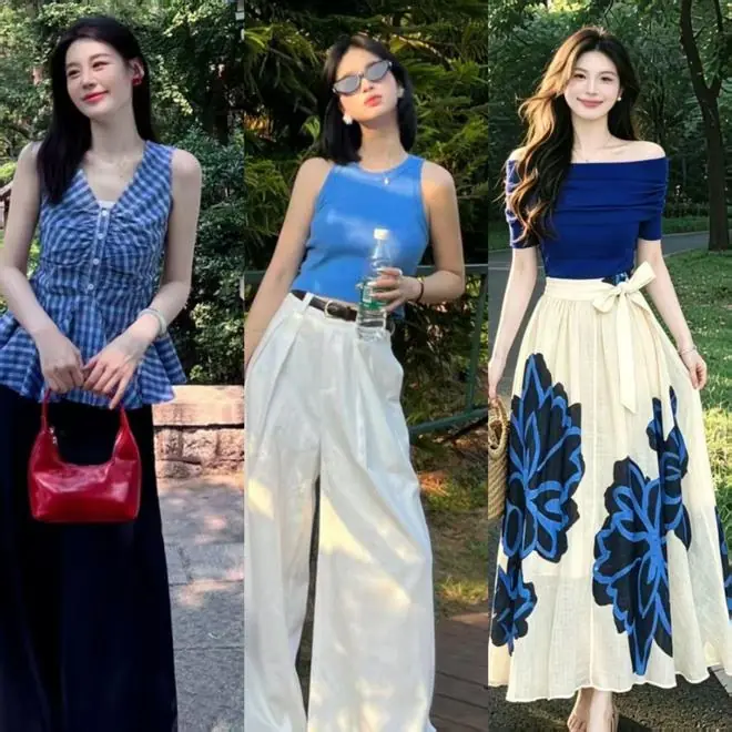 夏天衣服别总是穿黑色和白色，蓝色上衣一上身，视觉直降5度