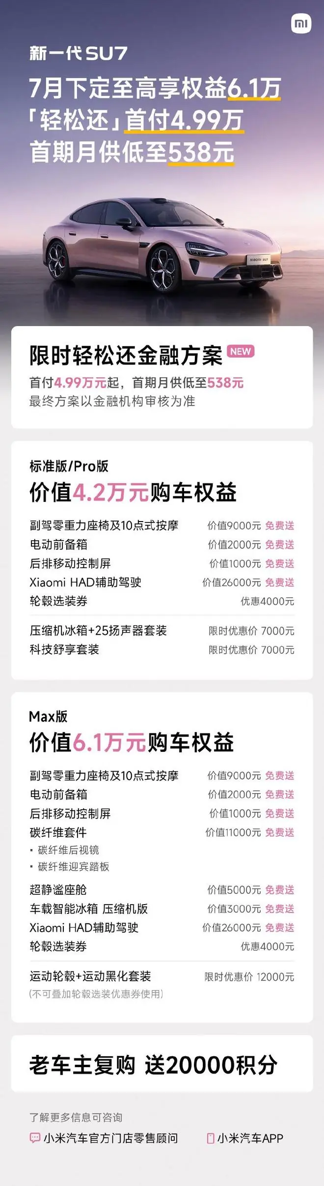 小米汽车公布2026年7月购车权益