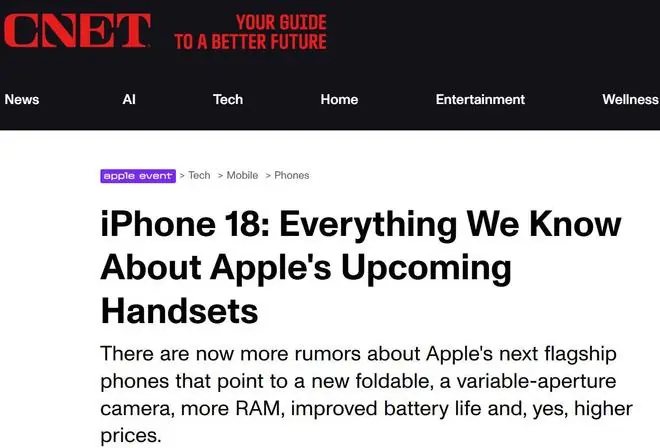 外媒：iPhone 18系列有望成为苹果近年来最具颠覆性产品