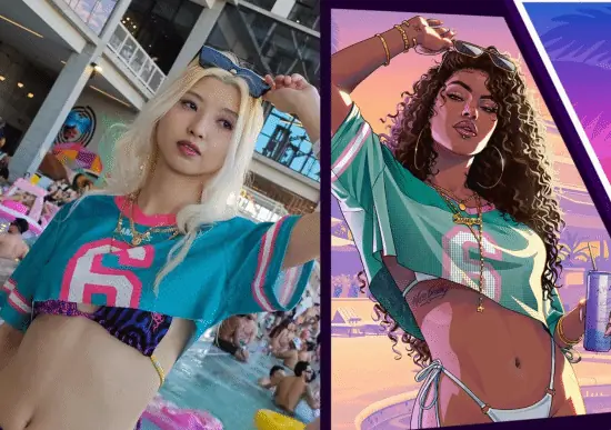 网友创意还原GTA6封面人物，泳池边上演现实版罪恶城