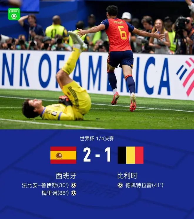 实况足球丨西班牙2-1比利时晋级4强，梅里诺连场绝杀，库尔图瓦伤退