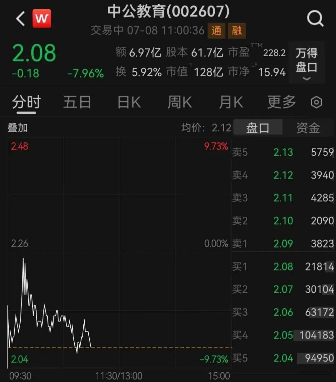 中公教育，股价大跌
