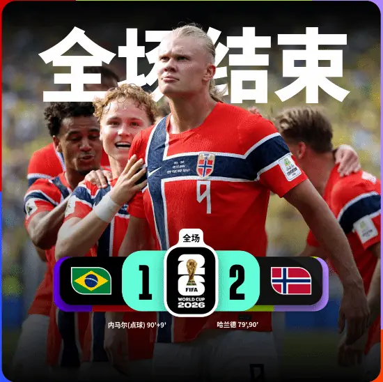哈兰德梅开二度！挪威2-1击败巴西 内马尔遗憾止步