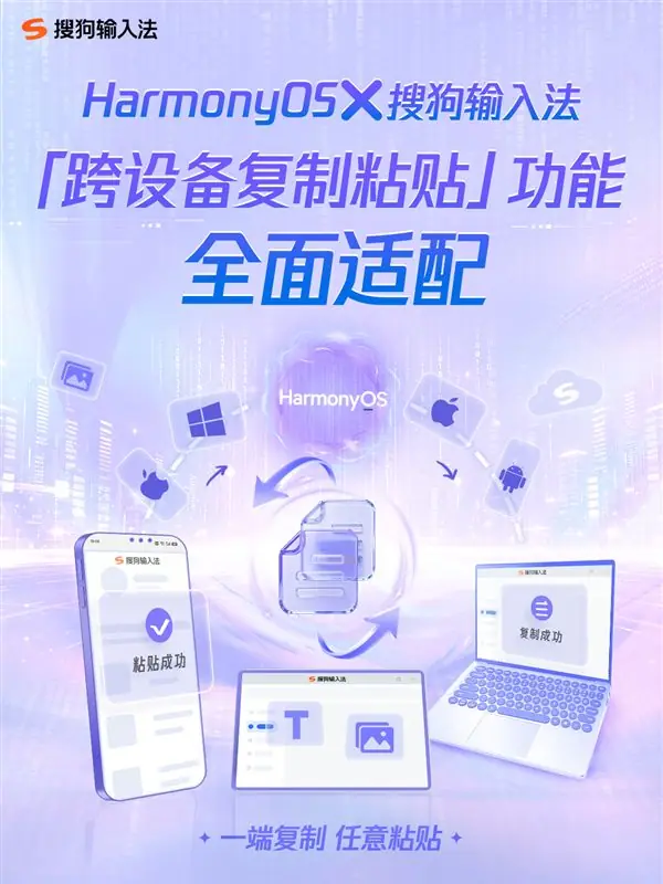 腾讯搜狗输入法鸿蒙版新功能上线！安卓、iOS、Win跨设备复制粘贴