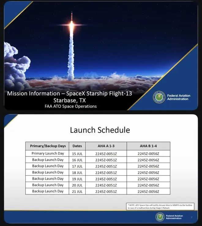 IFT-13最早7月15日发射，全球空域开始进入星舰时间