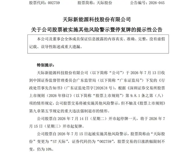 002759，深夜“爆雷”！年报造假，将被ST！董事长等4人被罚！股价年内已“腰斩”