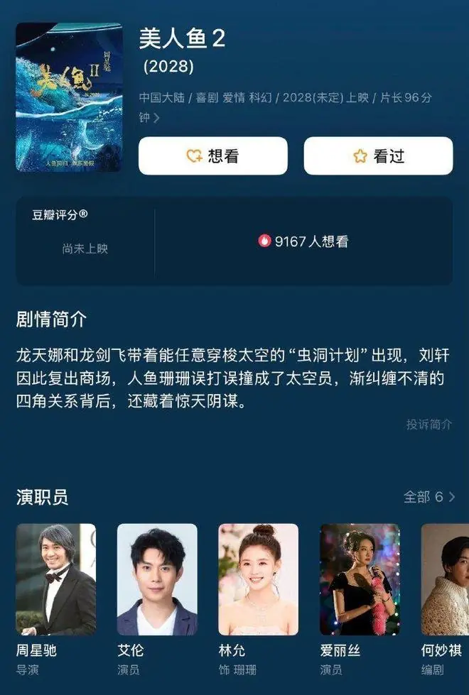 周星驰《美人鱼2》杀青八年仍未定档，林允成唯一回归原班主演