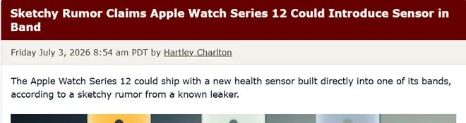 外媒:Apple Watch Series 12表带内置传感器,健康监测再升级